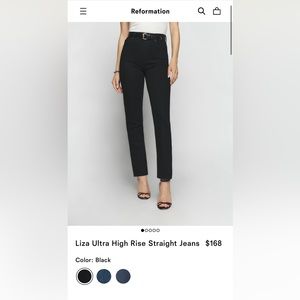Reformation Liza Ultra High Rise Straight Jeans, Size 26, Black